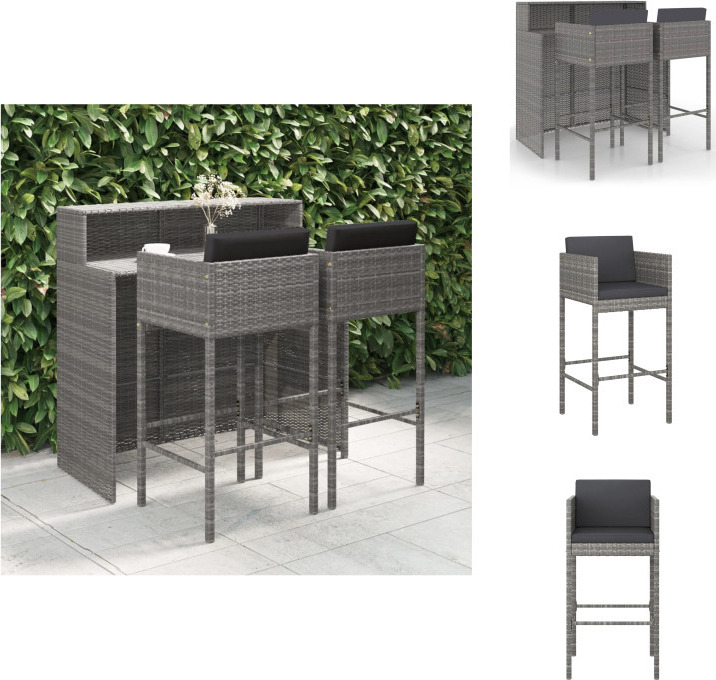 vidaXL 3-dielny záhradný barový set s vankúšmi polyratan sivý - Záhradný nábytok sety