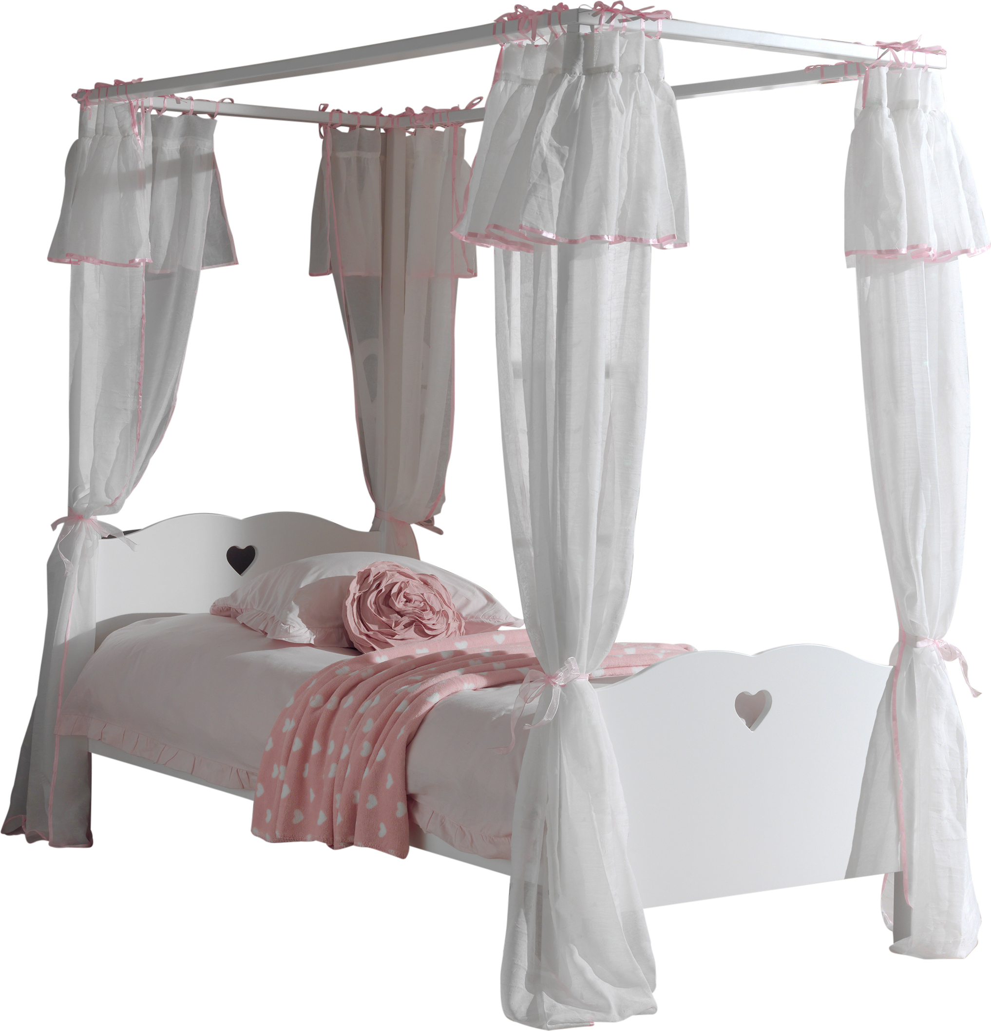 Vipack Diese Amori-Kombination besteht aus einem Amori-Himmelbett, einem Lattenrost, einem Amori-Stoff und einem Amori-Rollbett.