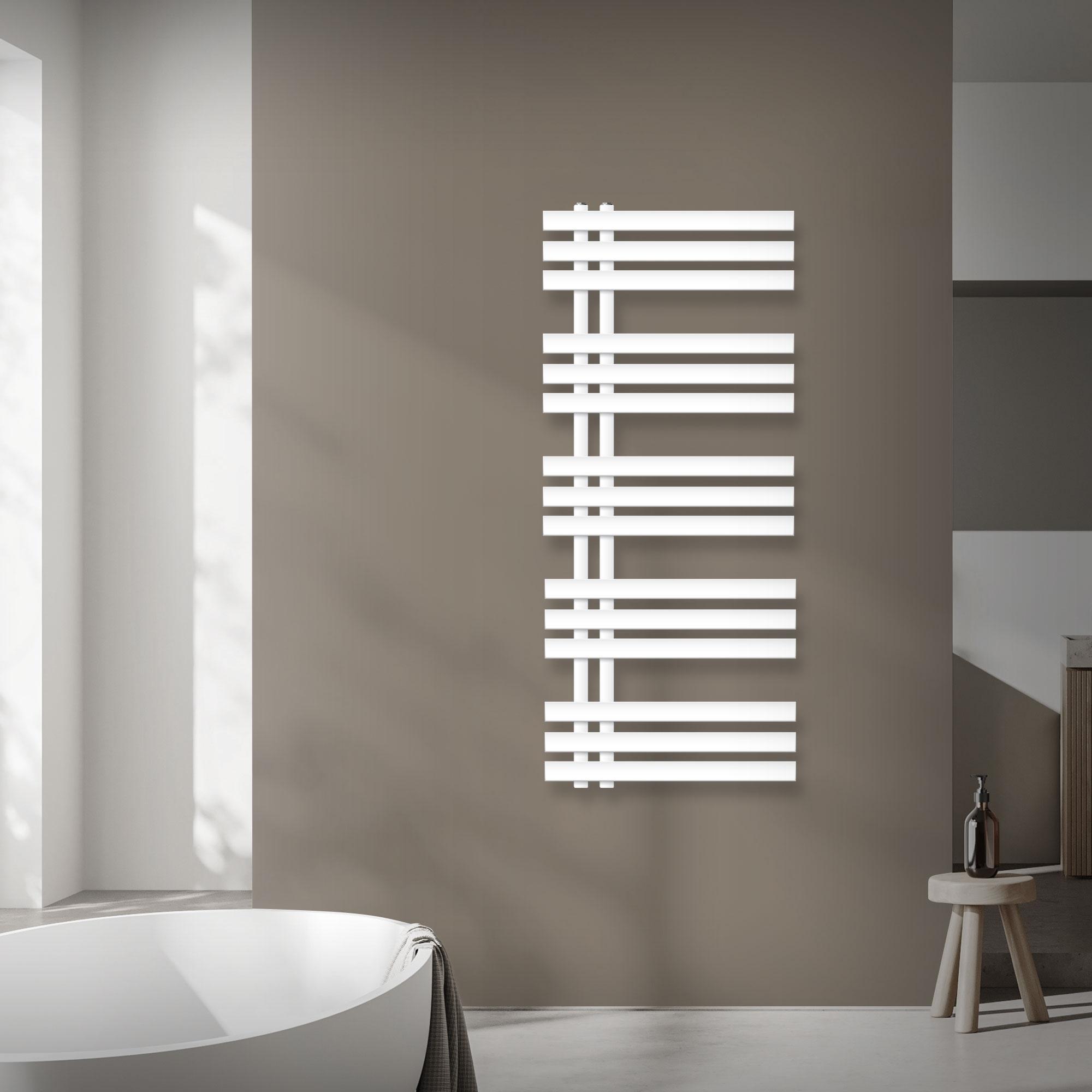 LuxeBath Iron EM designový kúpeľňový radiátor - 500 x 1200 mm - biely - dizajnový panelový radiátor s ohrievačom uterákov, bez vykurovacieho telesa