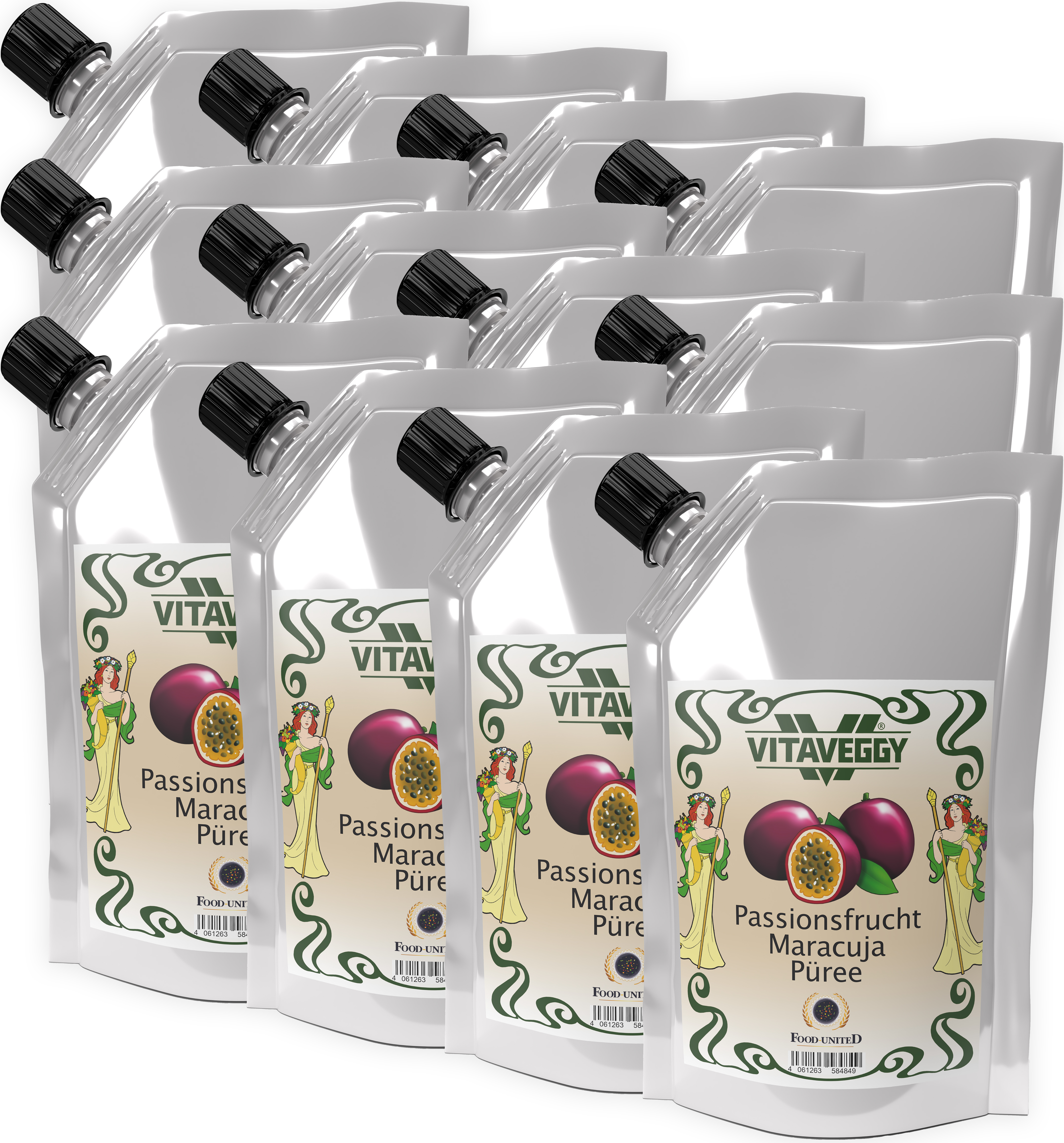 S.Mile GmbH VITAVEGGY PASSIONS-MARACUJA-FRUCHT Früchte-Püree 12x 1kg Grenadille-Granadille-Purpurgranadilla-Granadilla-Püree Food-United geeignet für Babybrei-Obstbrei Maracuja-Passionsfrucht-Saft-Smoothie-Sorbet-Schorle-Cocktail-Quark GVO-Frei Glutenfrei & 100% natü