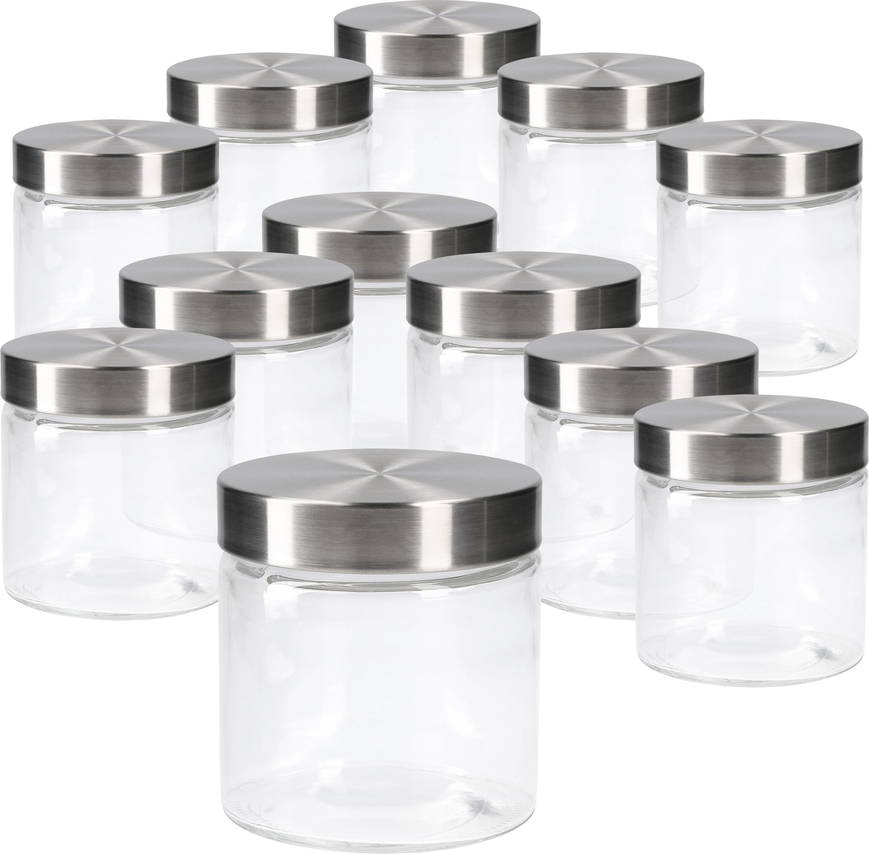 MamboCat 12tlg Set Vorratsglas Bera Edelstahldeckel silber Ø11cm 0.8L Glasdosen Dosen Aufbewahrungsbehälter