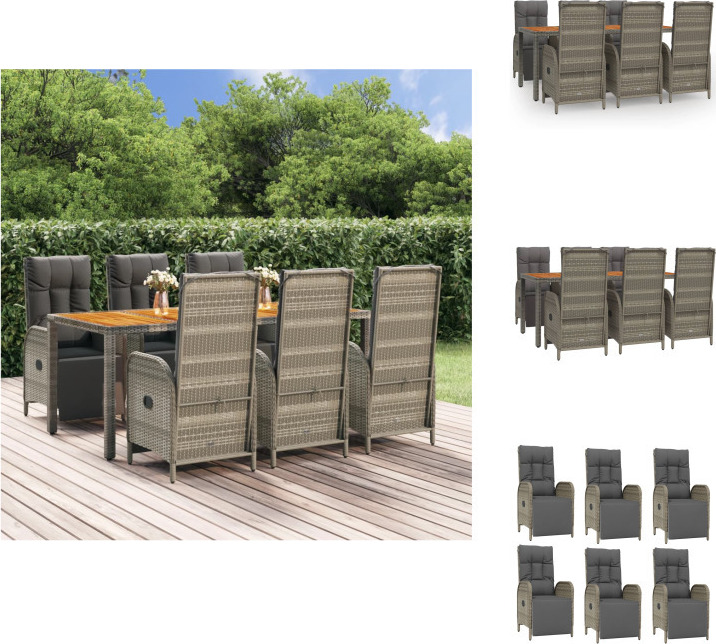vidaXL 7-dielny záhradný jedálenský set s vankúšmi sivý polyratan - Záhradný nábytok sety
