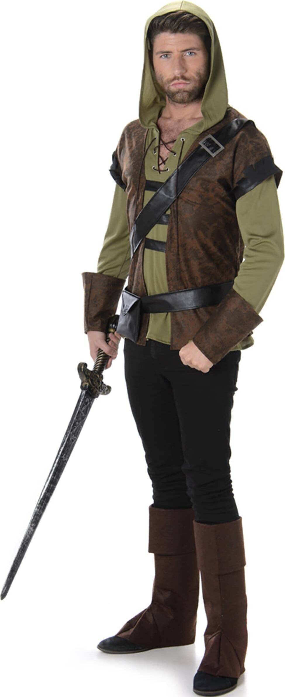 DEGUISE TOI Costume Arciere Verde Uomo - Completo Con Maglia, Pantaloni, Cintura, Guanti E Copriscarpe
