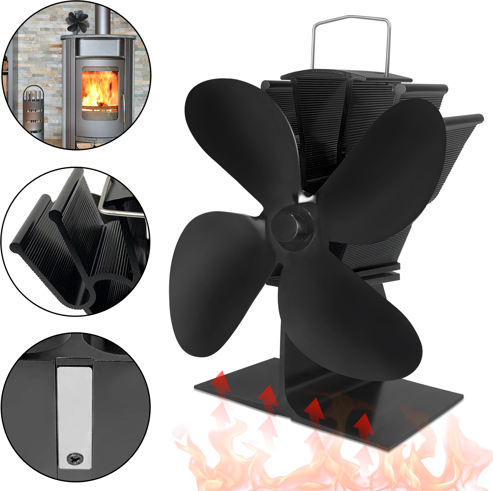 UISEBRT 4 lopatky krbového ventilátora Krbový ventilátor Krbový ventilátor Elektrický ventilátor na krbové kachle Krbové kachle Krby