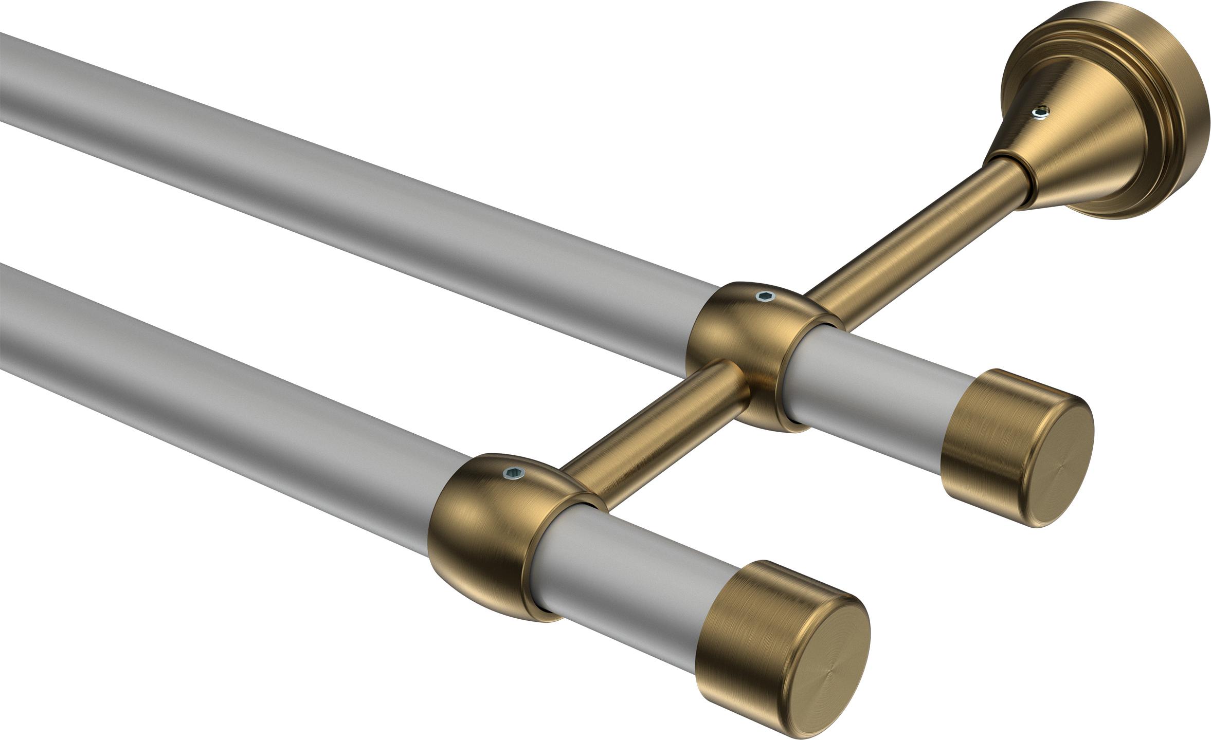 Interdeco Gardinenstange / Vorhangstange Silbergrau / Messing Antik, Typ Primus Lucan (Kappe), 16 mm Ø 2-läufig, 160 cm 10153725-163395_KLA