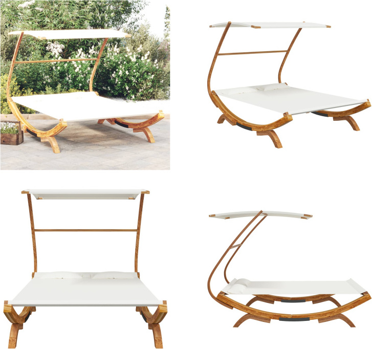vidaXL Lounge bed with roof 165x203x138 cm bentwood solid cream - Hojdacia sieť - Hojdacie siete - Záhradné hojdacie siete