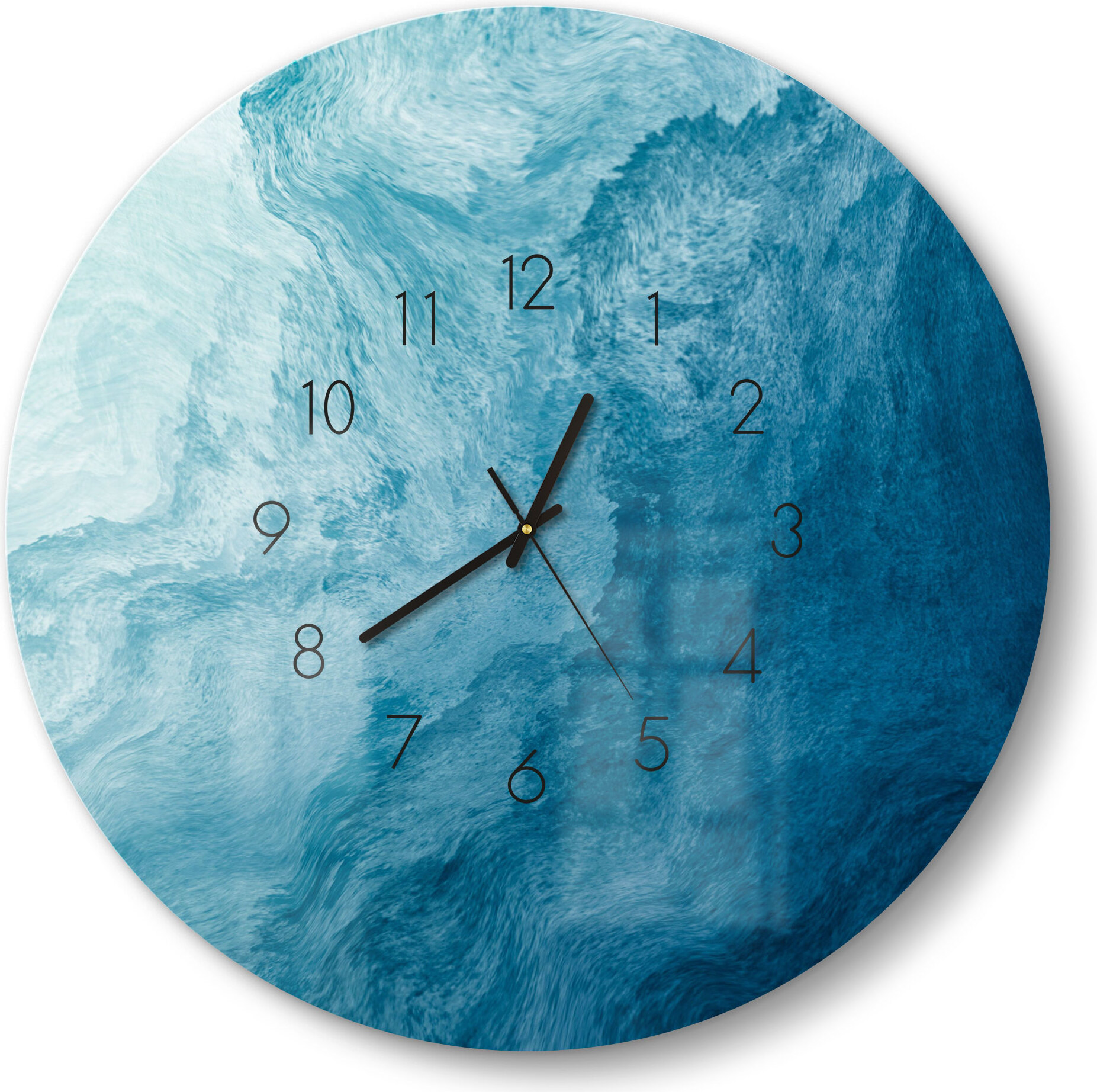 DEQORI Glasuhr Ø50 cm Zahlen 'Aufgewühlte Wellen' Wanduhr Glas Uhr Design leise WC-D50-N-2442