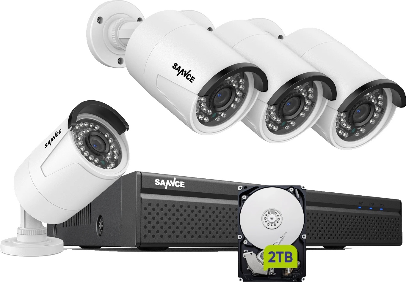 SANNCE 5MP monitorovacia súprava, inteligentné IR nočné videnie, kompresia videa H265+, 4 ks 2TB