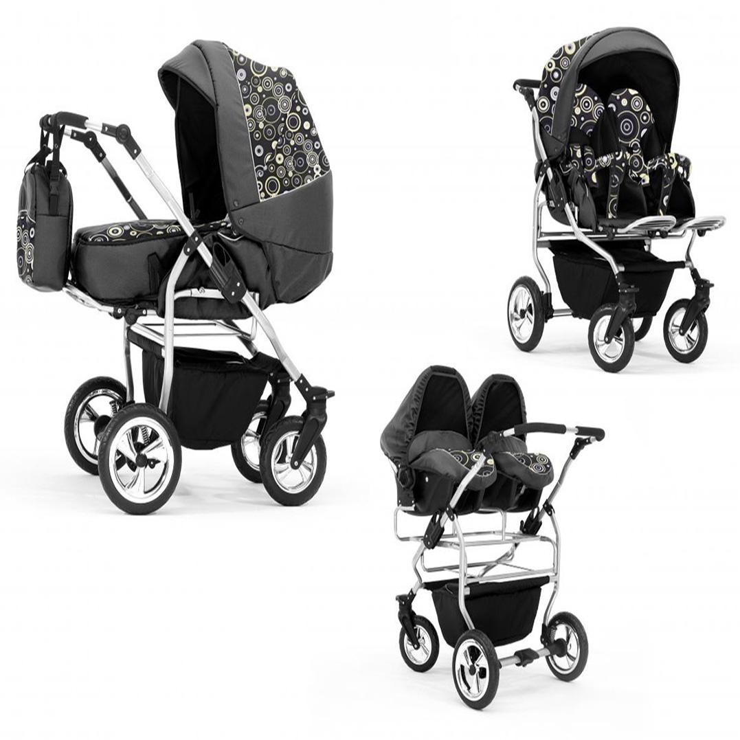 Zwillingskinderwagen 4 in 1 Duo inkl. Autositze - 13 Teile - in 20 Farben