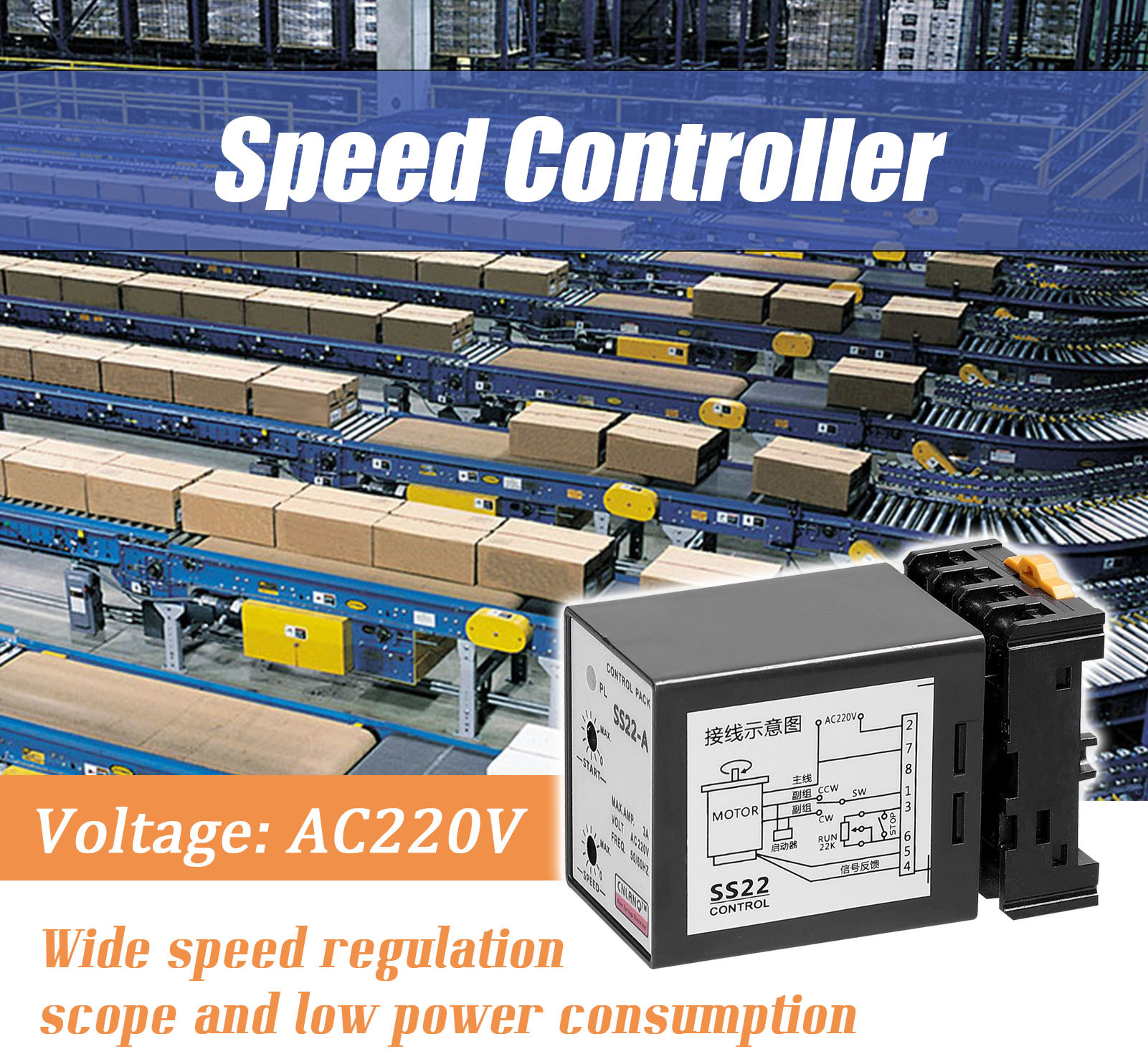 Cocosity SS22-A 6-250W AC220V 3A 50/60Hz Geschwindigkeitsregler Motorgeschwindigkeiten Pinpoint-Regler Steuergerät