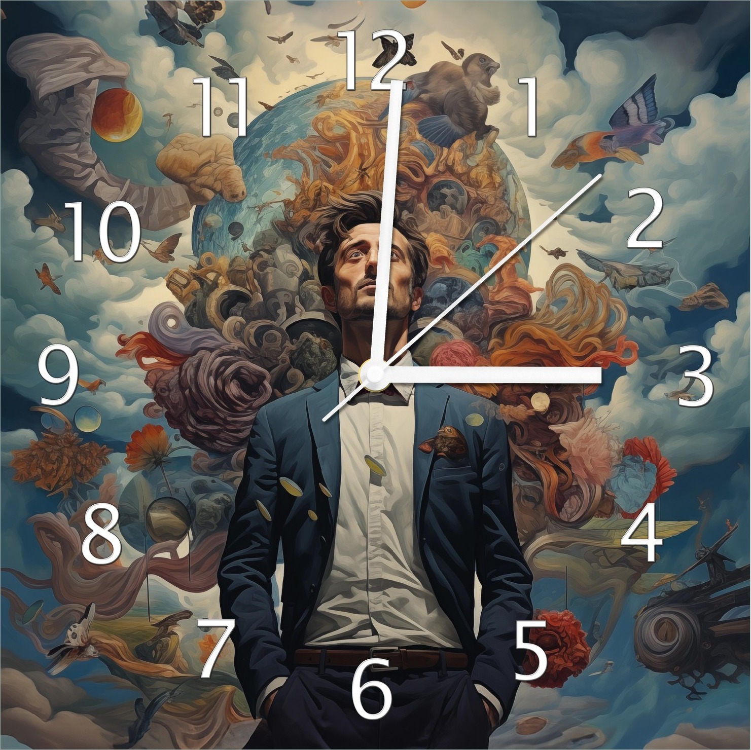 Wallario Design Wanduhr Gedankenuniversum aus Echtglas, Größe 30 x 30 cm guk1050-3030