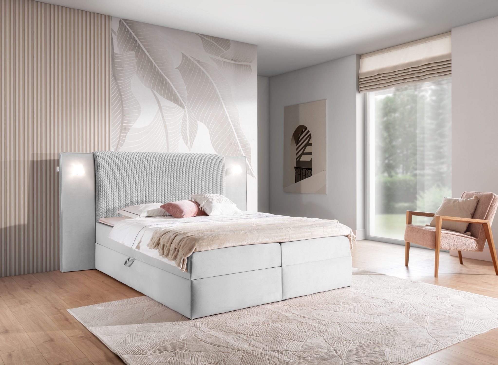 Manželská posteľ 160x200 SIANA s LED osvetlením - šedá + topper ZDARMA