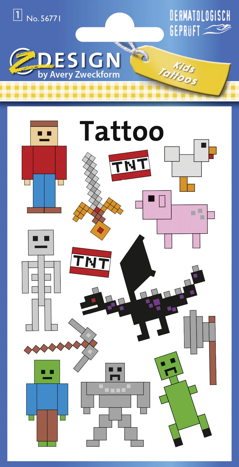 AVERY Zweckform ZDesign Kids Tattoos "Pixel" 1 Blatt à 13 Tattoos 56771