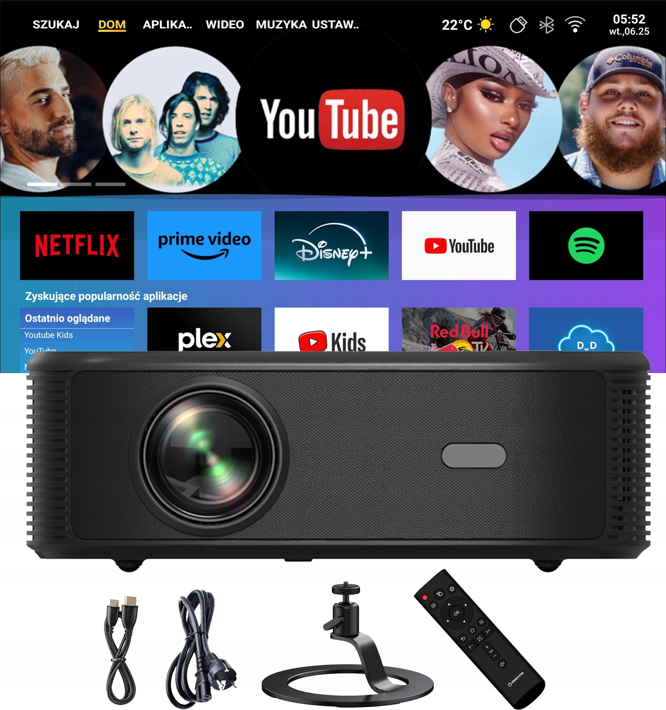 Projektor Android 9 Full Hd Led 2Gb/64Gb Usb Hdmi Bt Smart Tv Mit Stand
