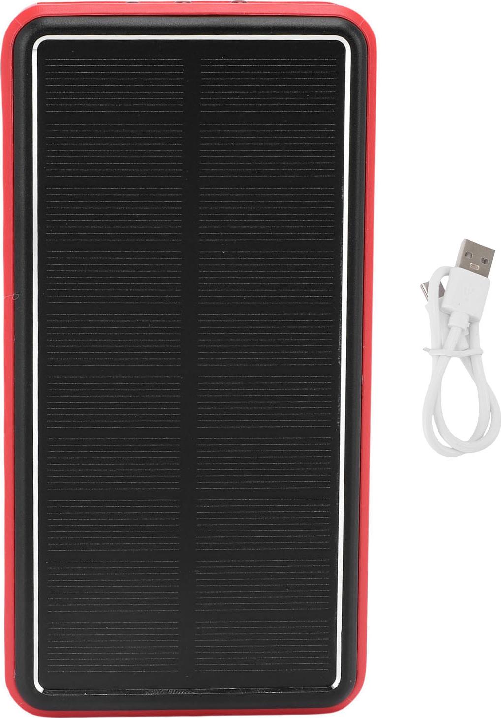 Solárna powerbanka, 50 000 mAh, hliníková zliatina, prenosná USB nabíjačka, batéria s LED svetlom pre núdzové situácie pri kempovaní v prírode, červená