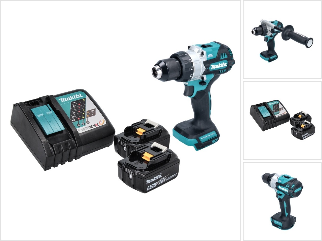 Akumulátorová príklepová vŕtačka Makita DHP 486 RG 18 V 130 Nm bez kefiek + 2x akumulátor 6,0 Ah + nabíjačka