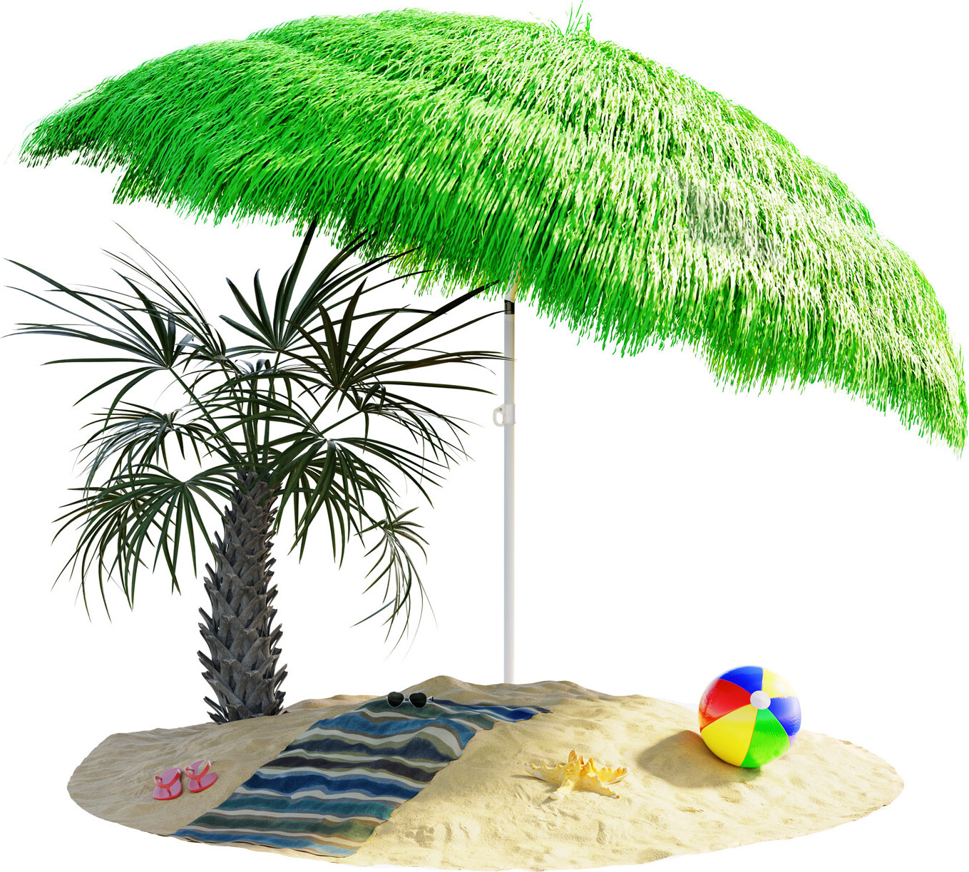 KINGSLEEVE® Sonnenschirm Hawaii Ø160cm Neigbar Höhenverstellbar UV Schutz 30+ Groß Rund Balkon Strand Strohschirm Strandschirm Bast Hawaiischirm Grün 8604