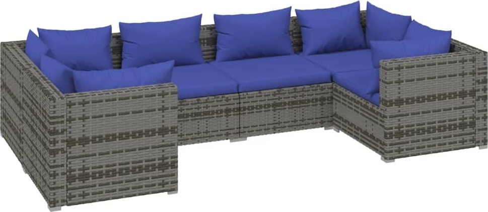 SYFAX 6-tlg. Garten-Lounge-Set mit Kissen Poly Rattan Grau Image