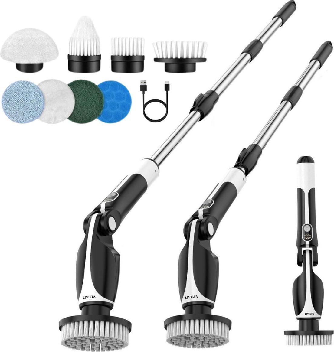WM Handel Elektrische Reinigungsbürste von Livista – Einstellbar 42,5–145 cm – 500 U/min starke Rotation – 4 Winkeleinstellungen –