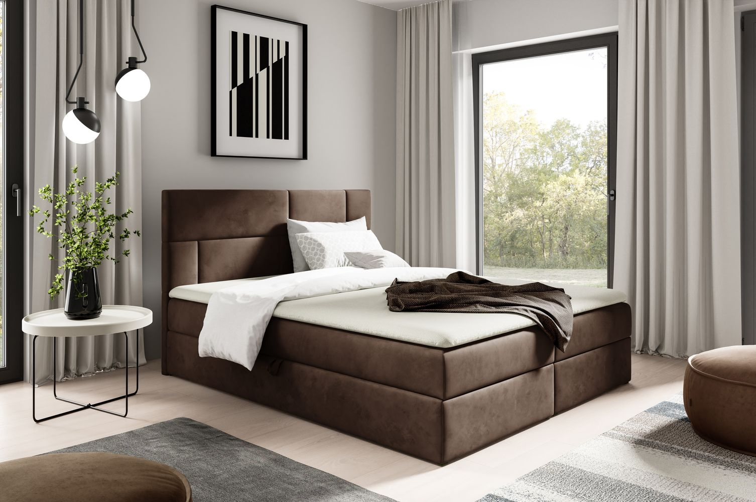 Čalúnená posteľ 160x200 ALTANA - hnedá + topper ZDARMA