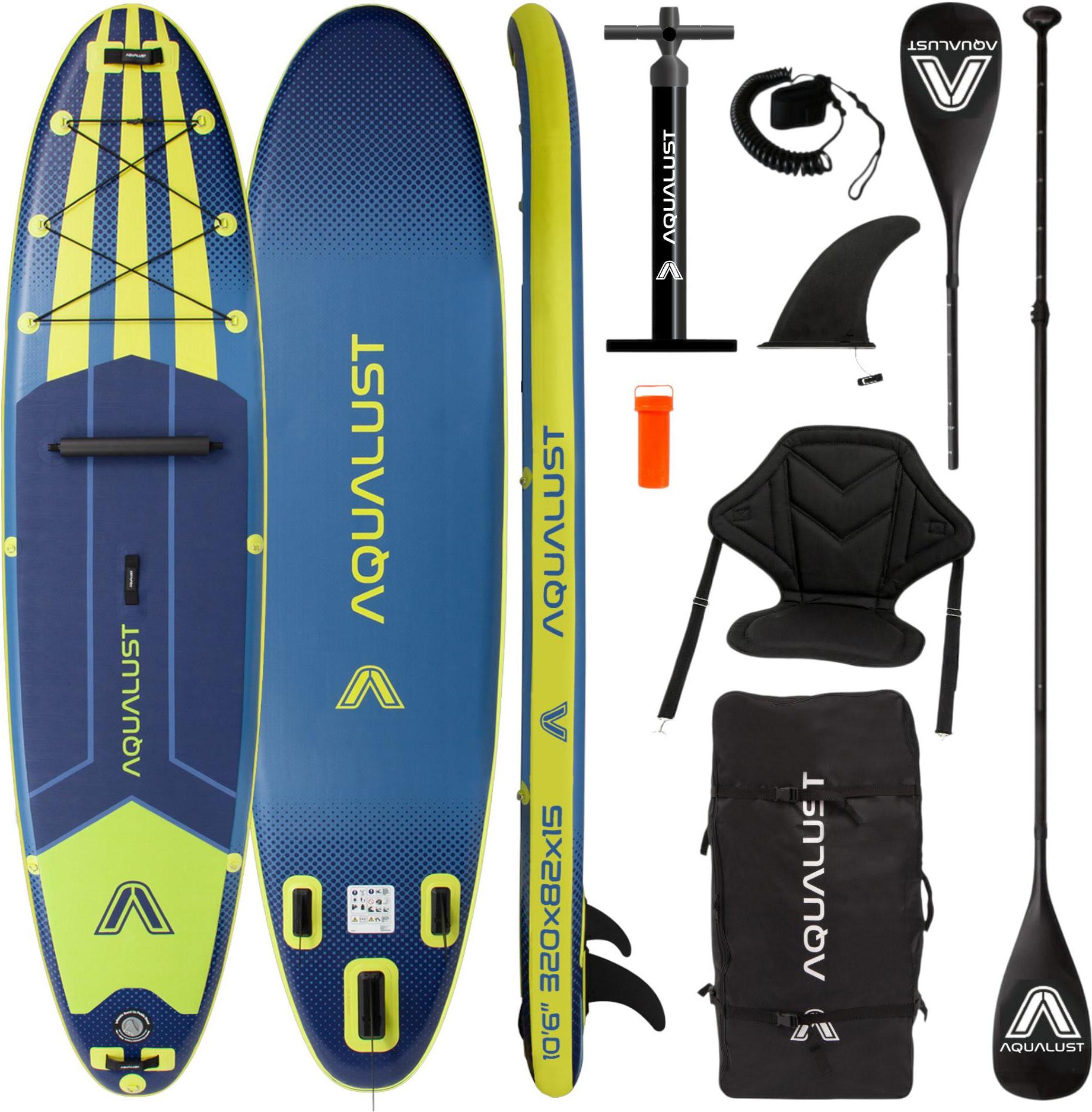 AQUALUST 10.6 iSUP Board Stand Up Paddle Surfboard nafukovací kompletný set 320cm - Obsah: board set+kajak pádlo+sedadlo