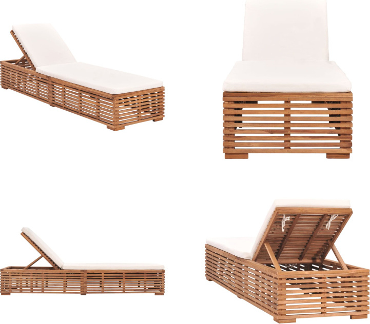 vidaXL Lehátko s krémovým vankúšom z teakového masívu - Lehátko - Lehátka - Drevené ležadlo - Drevené ležadlá