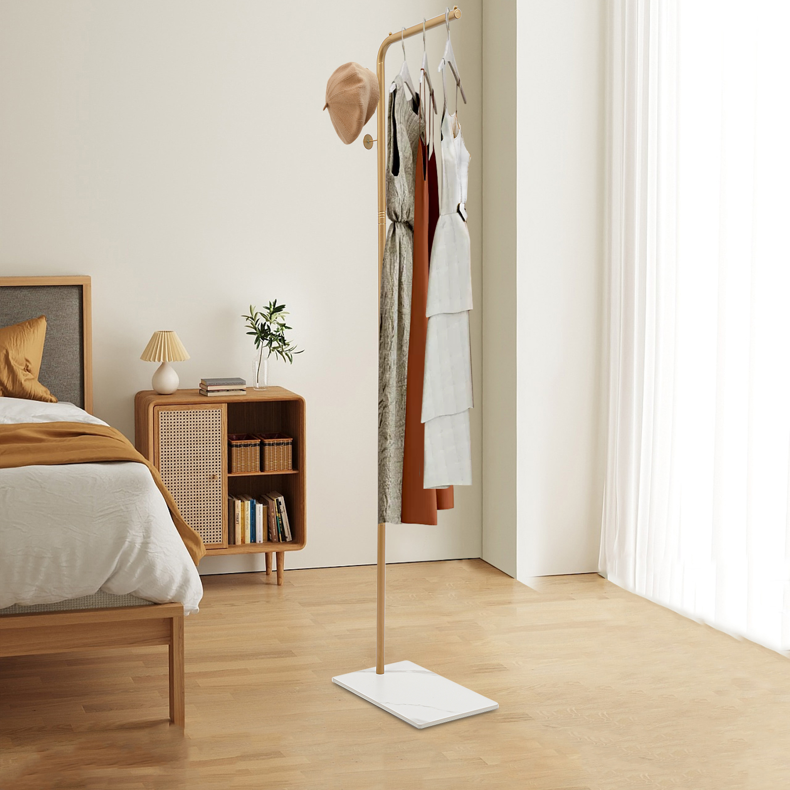 GreatDEshop2021 Garderobenständer, Freistehender Garderobenständer, Geeignete Höhe Goldener Garderobenständer JJ294Z-001600-WL