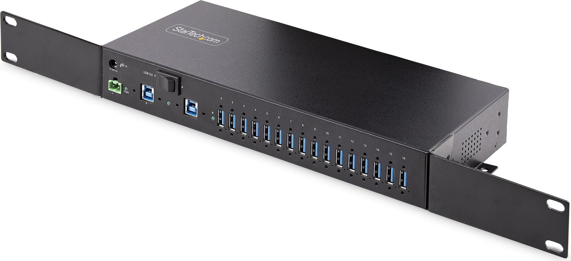 StarTech.com 16-Port Industrie USB 3.0 Hub 5Gbit/s - DIN/Aufputz/Rack Montage - ESD-Schutz - Terminal Block Stecker - 120W Ladeleistung - Robuster USB Verteiler - Dual-Host USB Switch - Heavy Duty USB Mehrfachstecker - USB 3.2 Gen 1 (3.1 Gen 1) Type-B - U