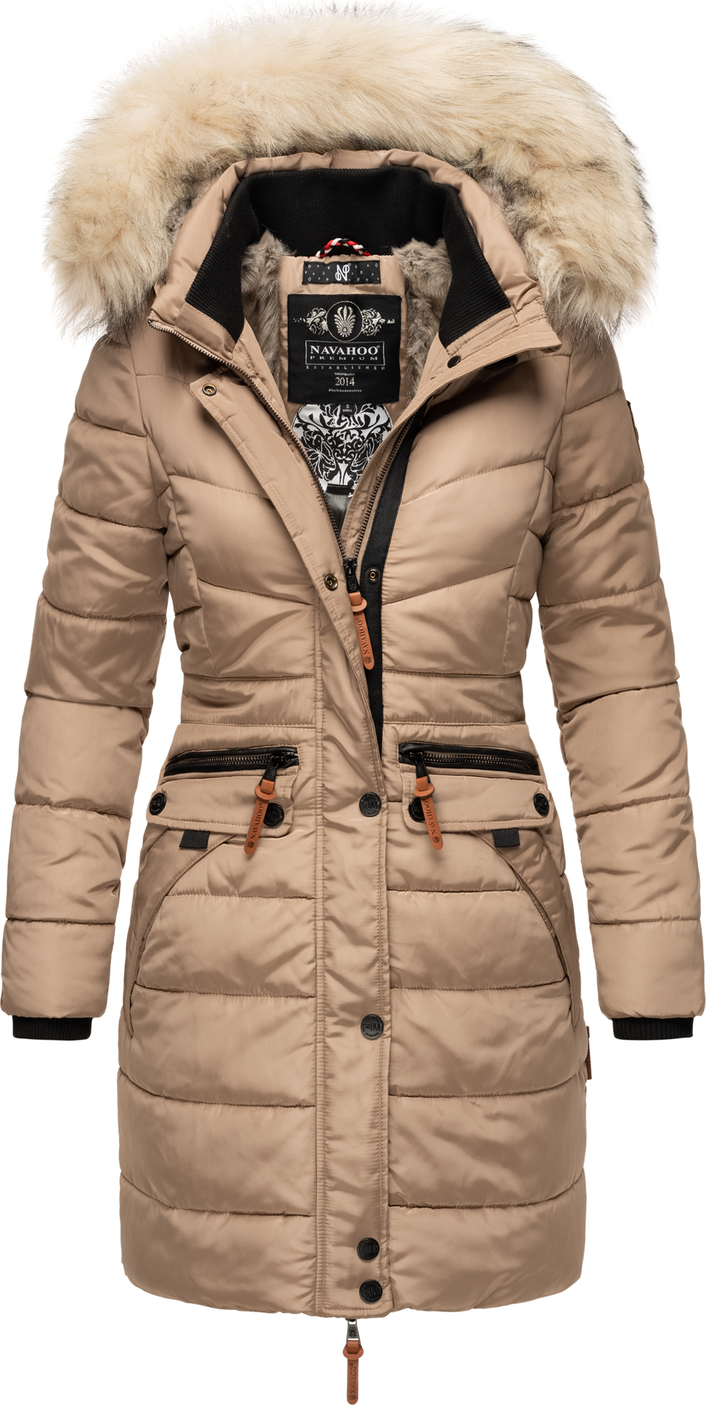 Navahoo Paula Winterjas voor dames, gewatteerd, veganistische productie, maat XS tot XXL, Taupe grijs, XXL