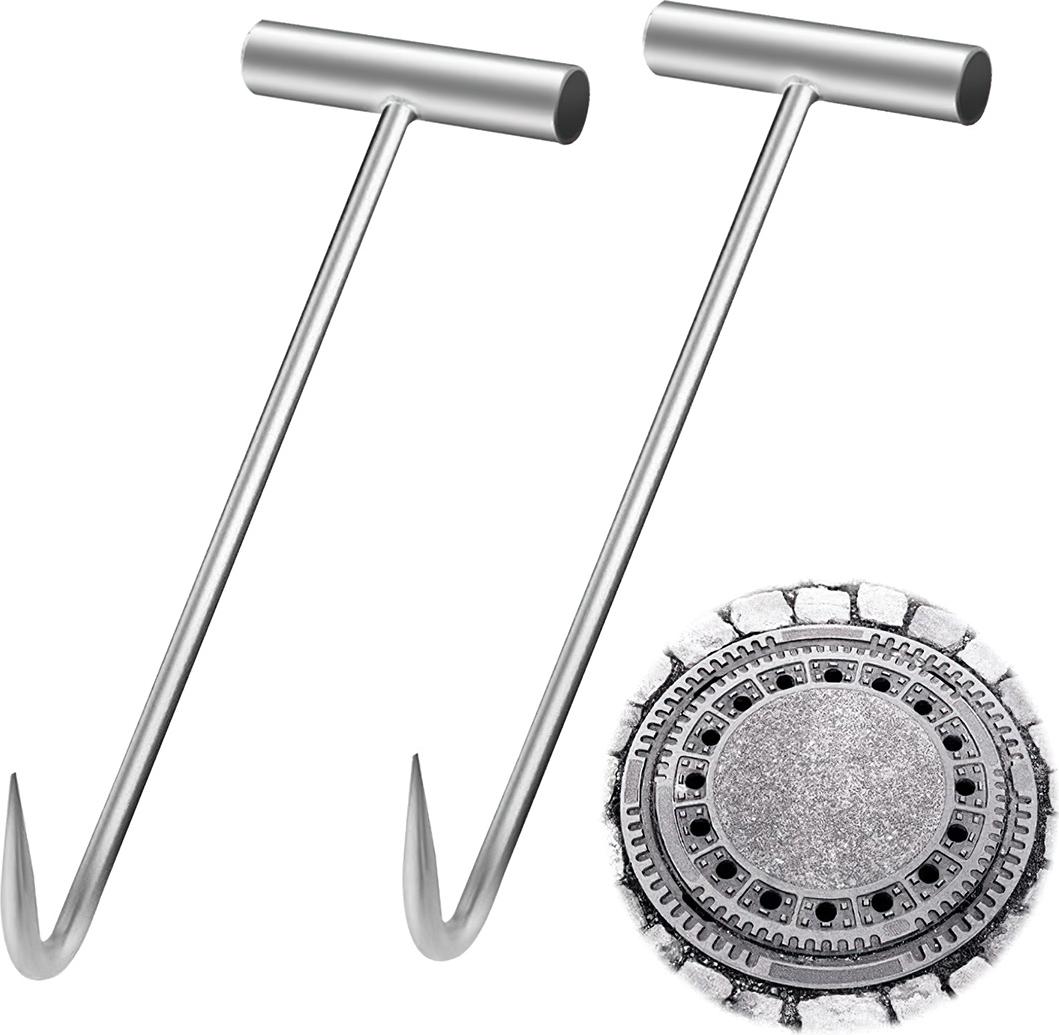 Dopwii 2er-Set Edelstahl-Schachtdeckelhaken 30 cm mit T-Griff für Kanaldeckel & Rolltore KAUF-TRAD-HT1122-017