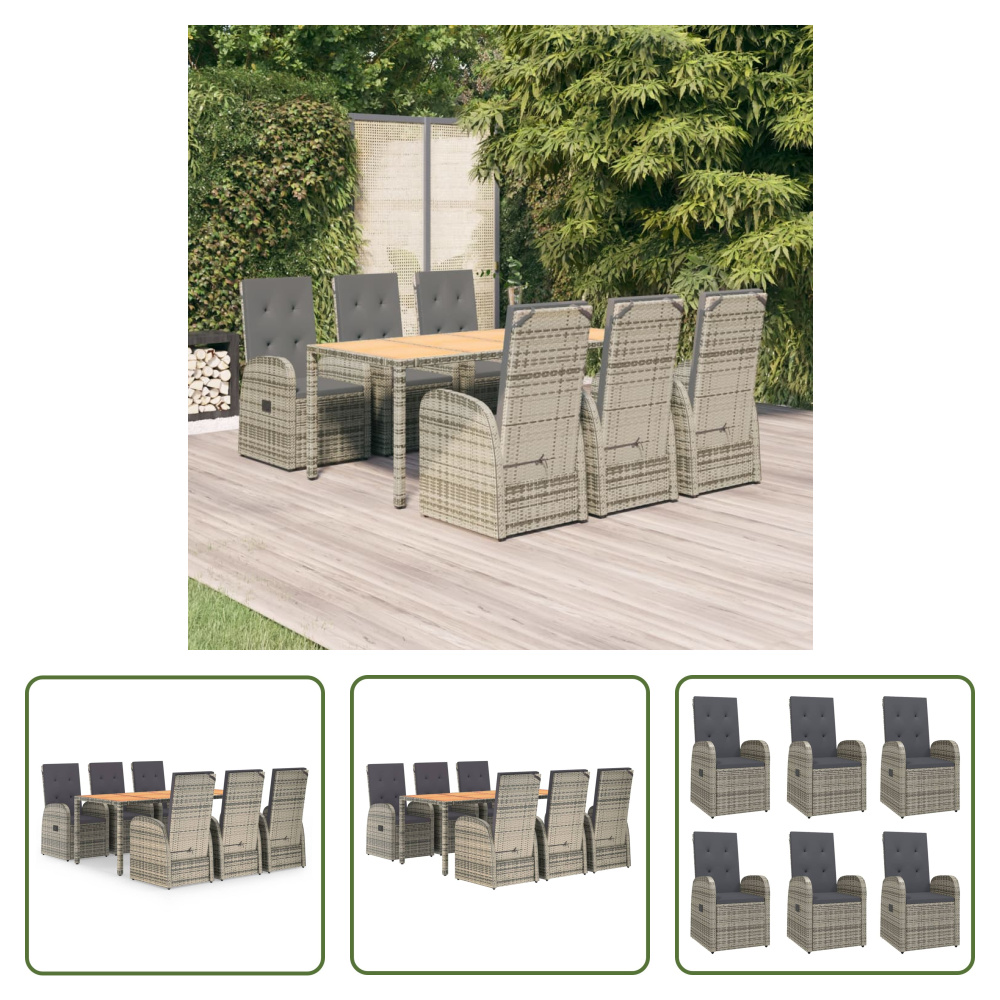 The Living Store 7-dielny záhradný jedálenský set s vankúšmi sivý polyratan