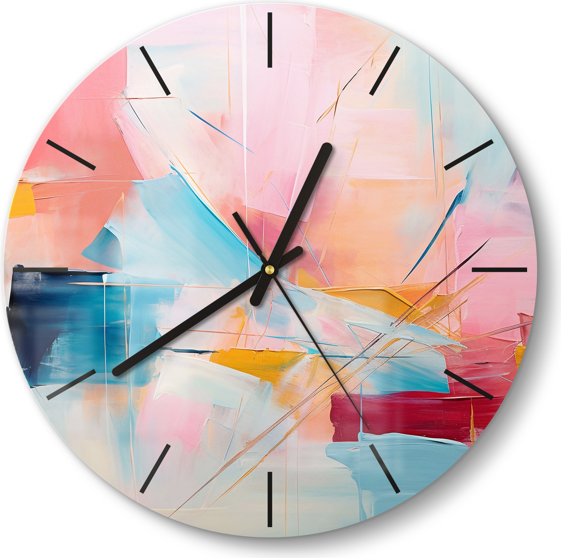 DEQORI Glasuhr Ø30 cm Modern 'Choreografie der Farben' Wanduhr Glas Uhr Design leise Küchenuhr WC-D30-M-3726