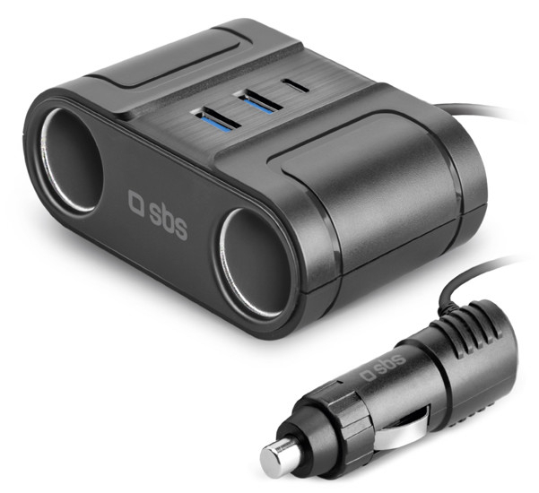 SBS Splitter Trojitý USB / USB-C nabíjačka do auta Power Delivery 20W 2,2A - čierna
