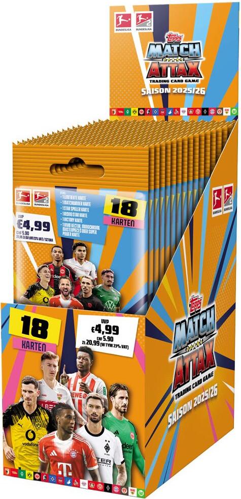 Topps Match Attax Bundesliga 2025/26 - 1 Power Pack Display+ Heartforcards® Versandschutz 34-J1Z6-C4W8
