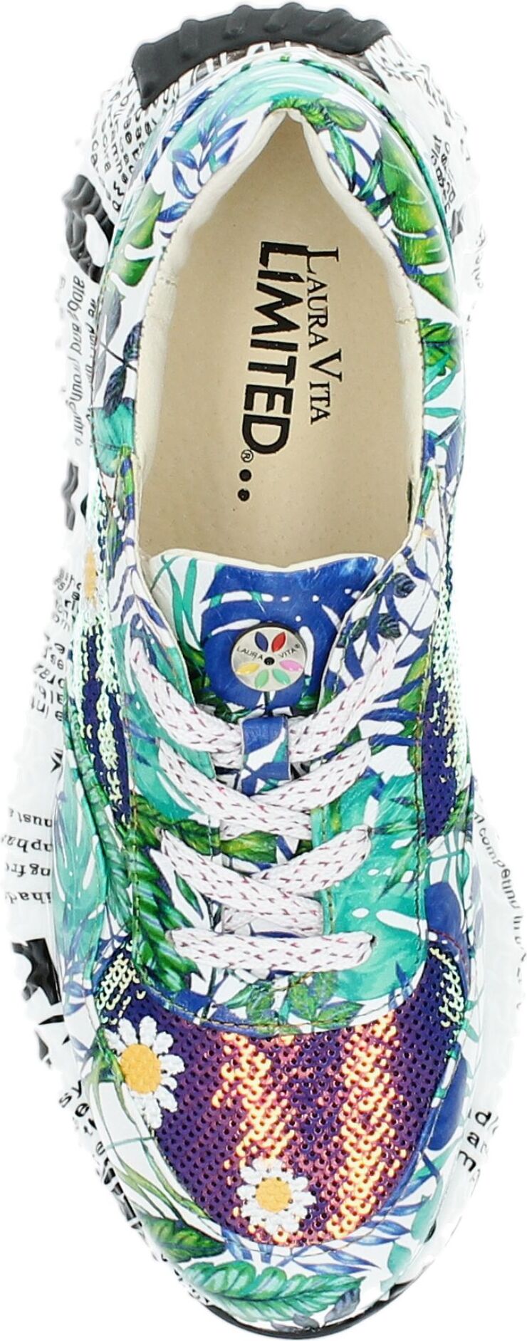 Laura Vita Damen Sneaker Blau - Plateau Mit Blumenmuster & Schriftzug