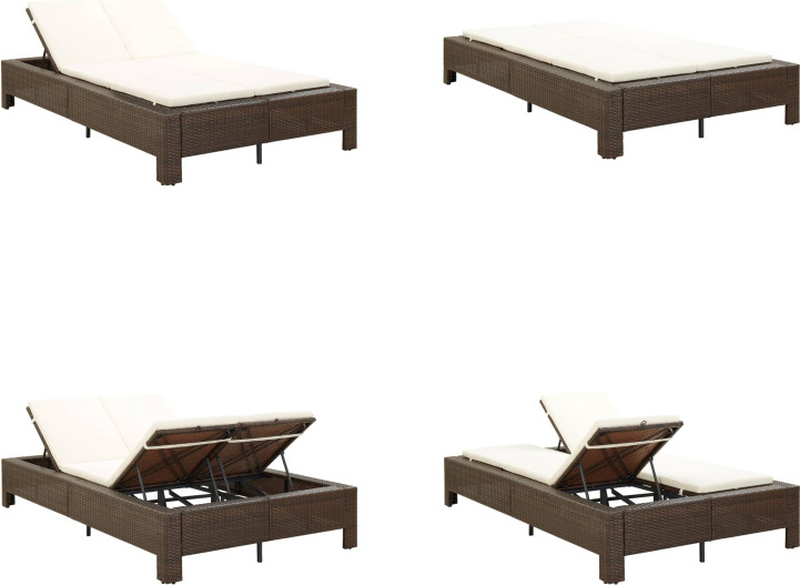 vidaXL Lehátko pre 2 osoby s vankúšom hnedý polyratan - Lehátko - Lehátko - Záhradné ležadlo - Záhradné ležadlá