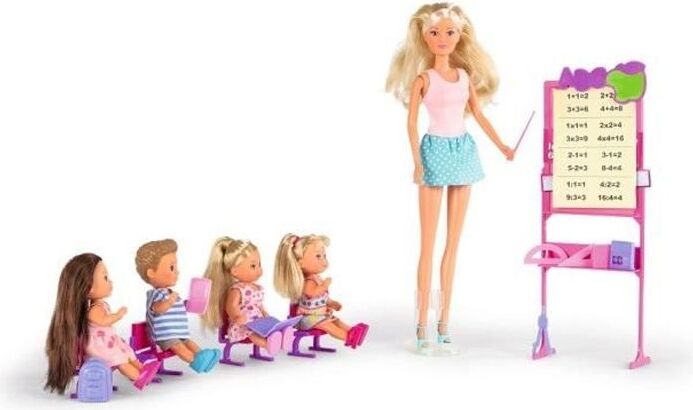 Simba Toys Steffi Love Puppe Schullehrerin mit 4 Schülern, 29cm, Inklusive Tafel und Zubehör SMO0472002
