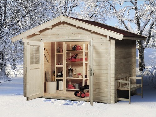 Gartenhaus, Blockbohlenhaus weka inkl. Fußboden 132 hohe Schneelast 390 x 338 cm natur 132.303.050.003