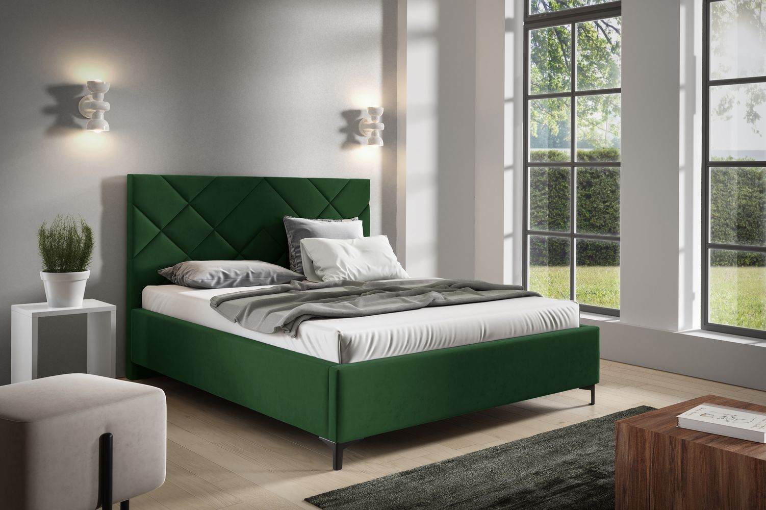 Čalúnená posteľ 160x200 ODETA 11 - fľaškovo zelená