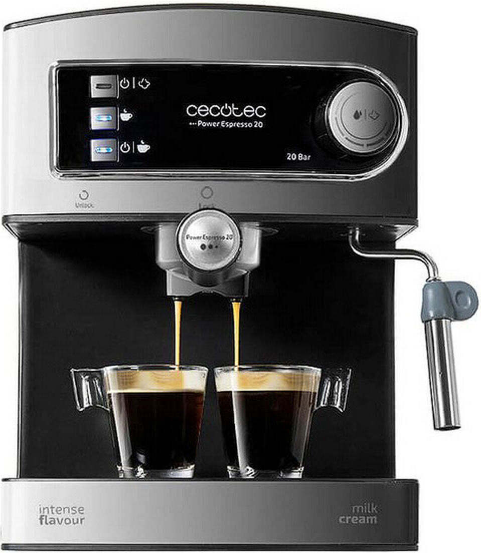 Cecotec 01503, Espresso kávovar, 1,5 L, Mletá káva, 850 W, Strieborná