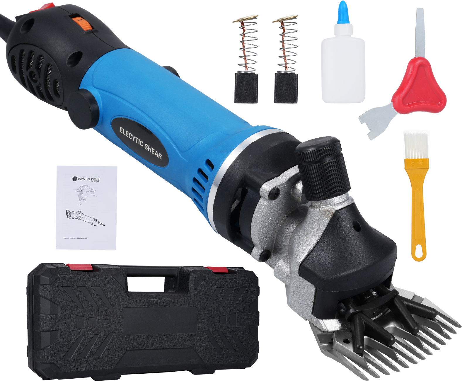 Elektrický strihač oviec, 1450 W, vysoko výkonný strojček na strihanie oviec, 6 rýchlostí, 2800 ot/min, s 13-zubovým nožom, vhodný na ovce, kozy, ťavy a alpaky, modrý, zástrčka EÚ