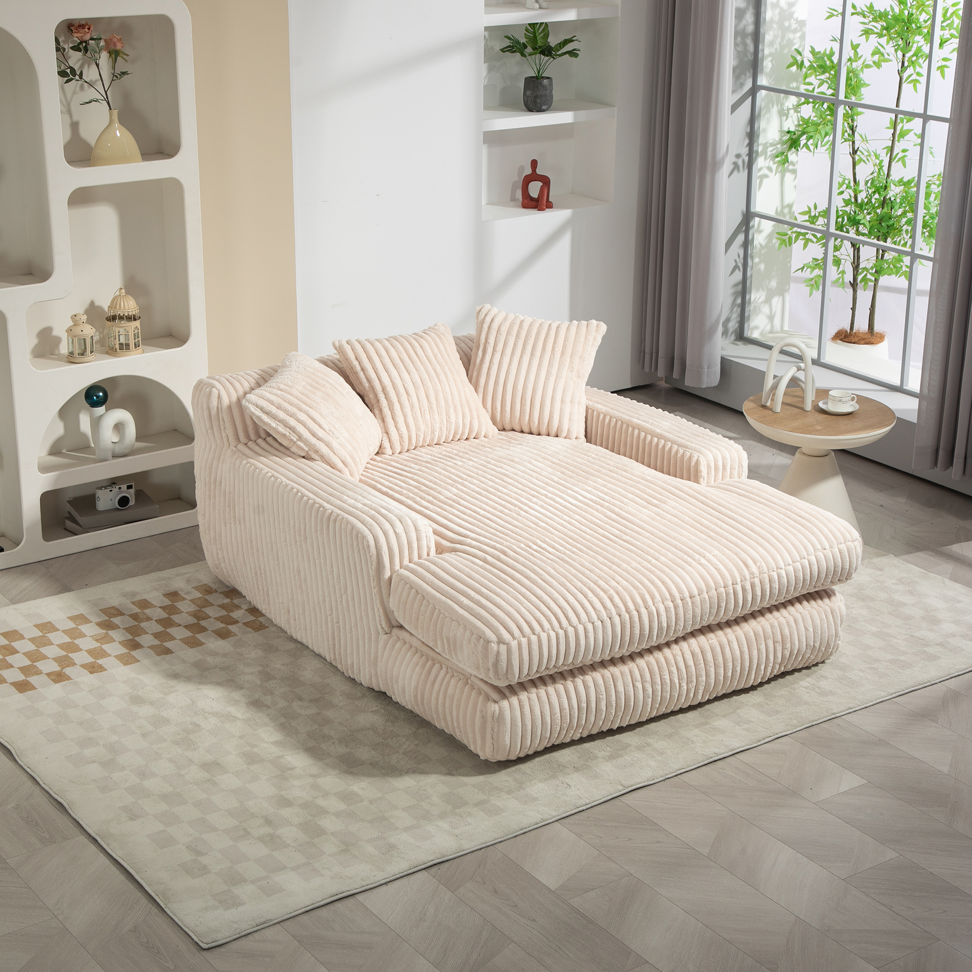 STILVORA Relaxsofa Loungesofa Relaxsofa aus Cord – Loungesofa Weiches Bodensofa mit Rückenlehne 3 Kissen, Beige