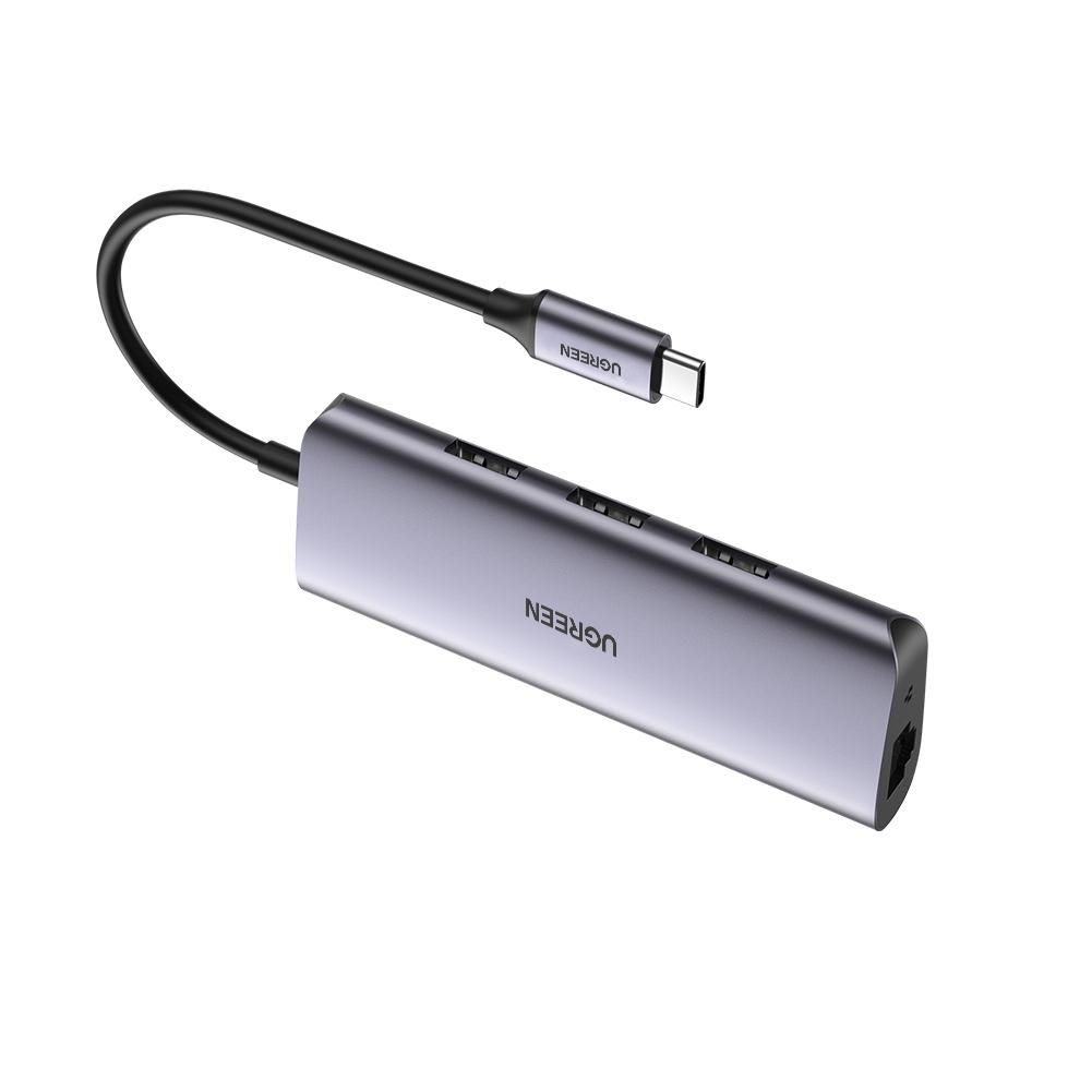 Multifunkčný adaptér Ugreen HUB USB Tip C - 3 x USB / Ethernet RJ-45 / micro USB gri (CM252)