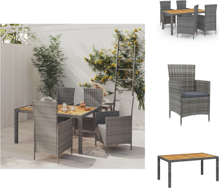 vidaXL 5-dielny záhradný jedálenský set s vankúšmi polyratan sivý - Záhradný nábytok sety