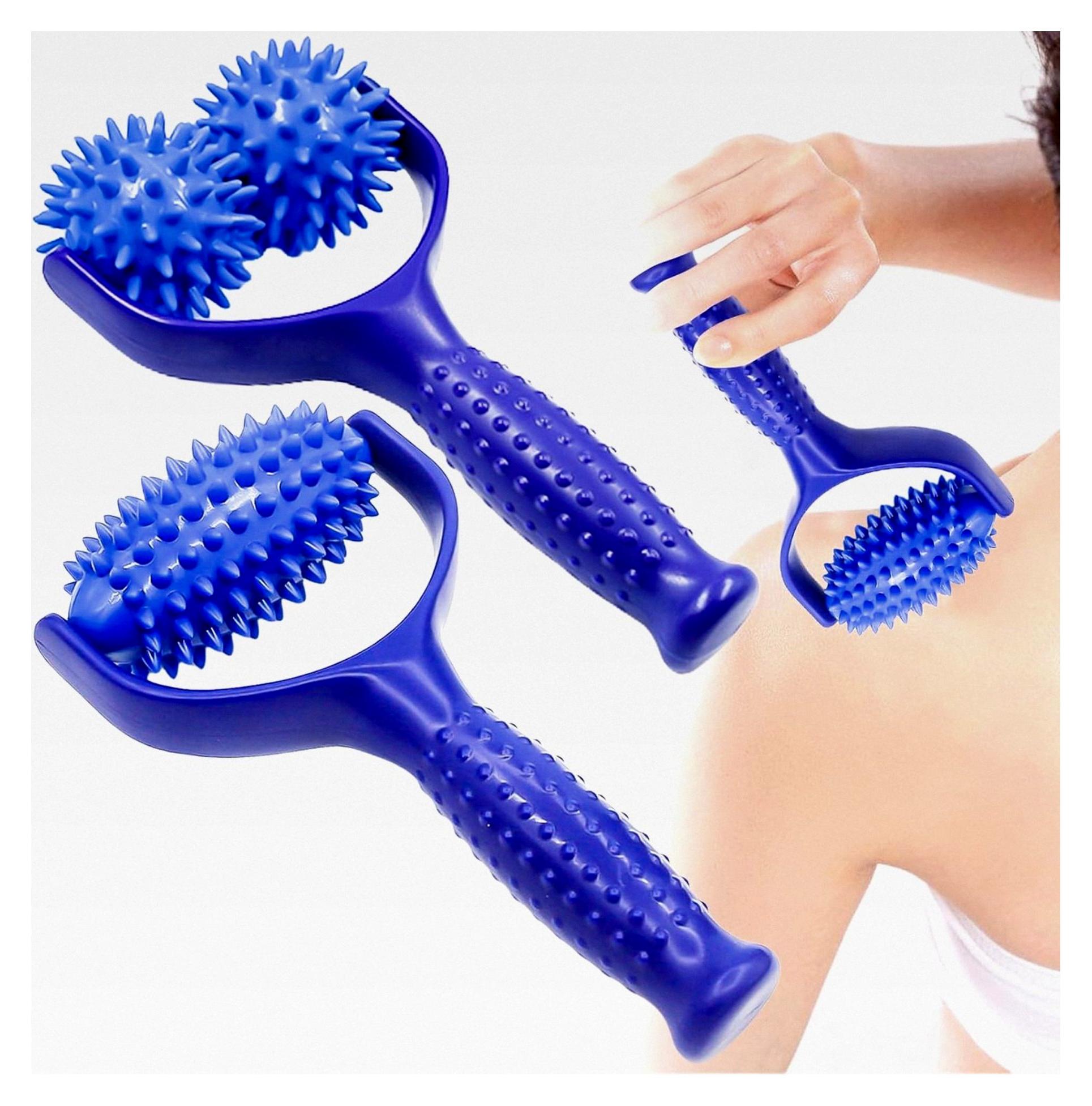 Markenlos 2 Stück Massageroller mit Griffen und Massagebällen zur Entspannung von Fuß, Bein und Rückenmuskulatur