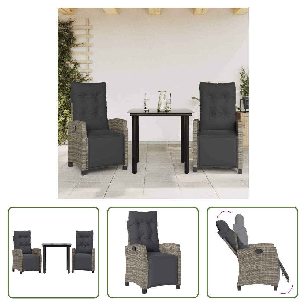 The Living Store 3-dielny záhradný jedálenský set s vankúšmi sivý polyratan