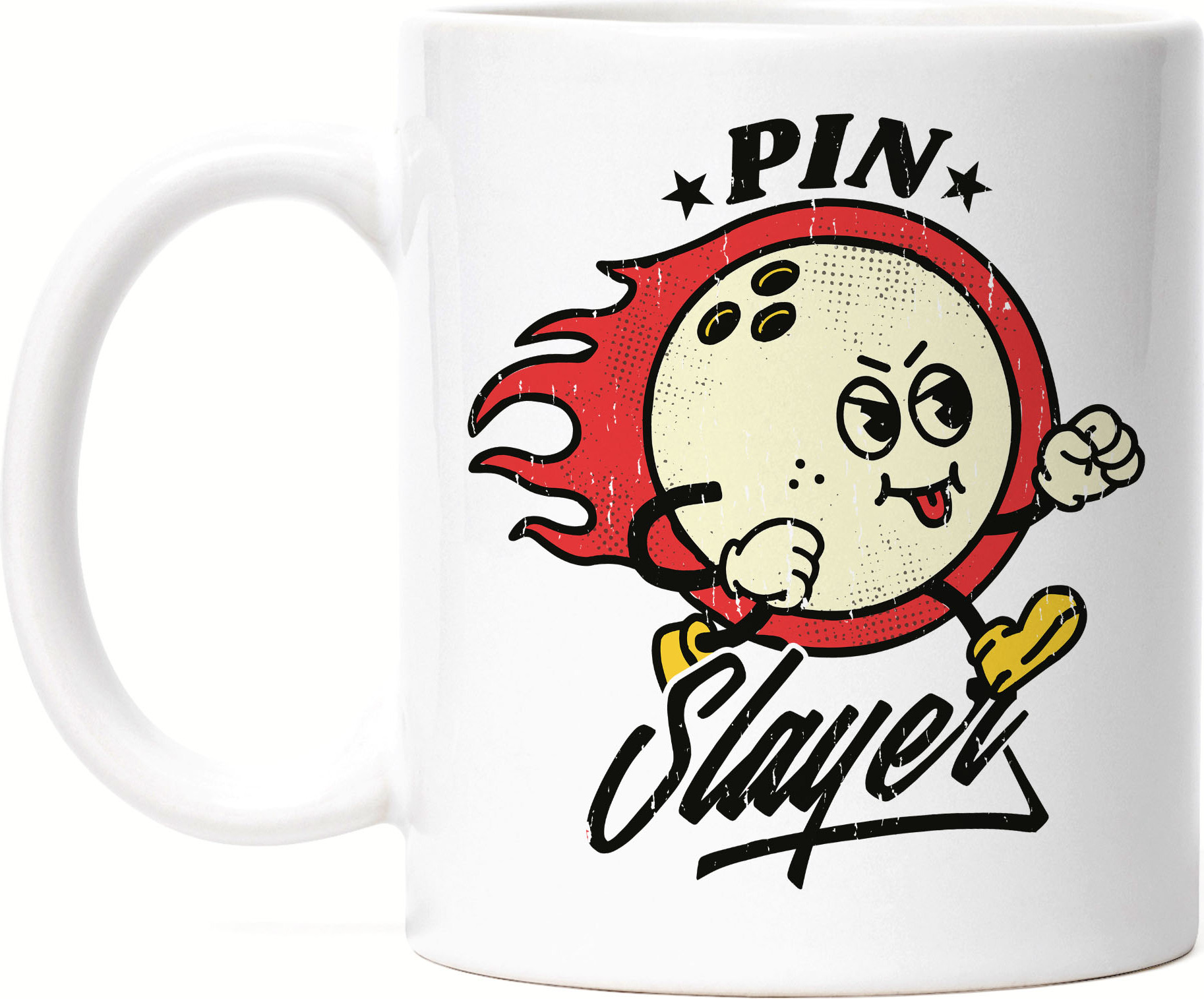 Hey!Print Pin Slayer Tasse Weiß Bowling Bowlingball Bowlingbahn Kegelbahn Kegeln Kegelball Spiel Sport Pins Freizeit Hobbie HP-1845-T