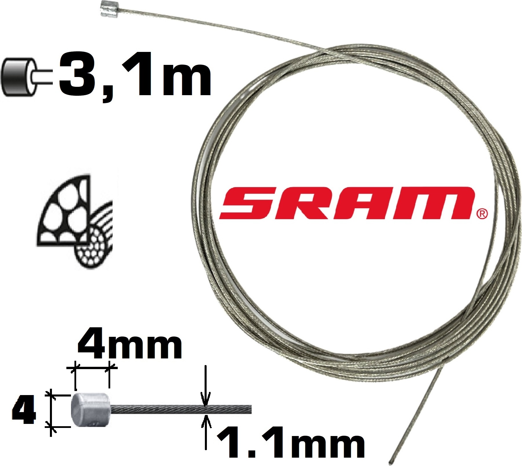 Sram Pitstop Schaltzug Tandem / Lastenrad 1.1mm x 3.1m Extra Lang