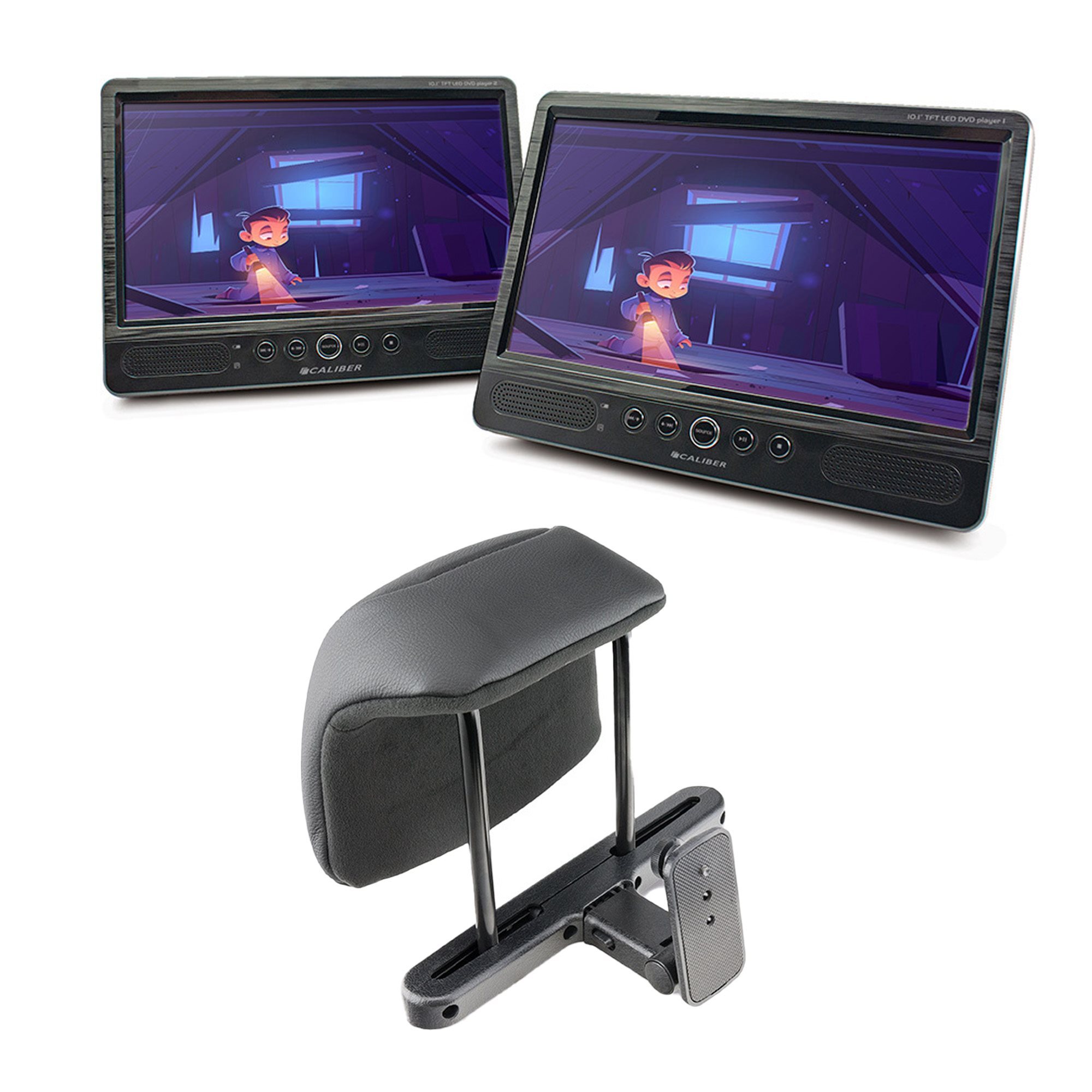 Caliber Europe Caliber Draagbare DVD speler Auto Set met 2 Schermen - 10 Inch Scherm - Incl. Hoofdsteunhouder - USB - Koptelefoonaansluiting (MPD2125T) MPD2125T+DVD-BRACKET-SET