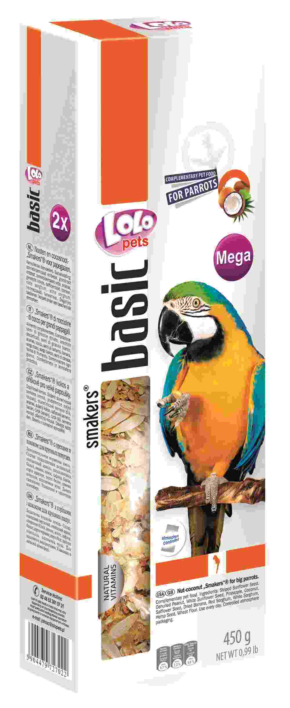 LoLo Pets BASIC - MEGA-NUSS- UND FRUCHTAROMEN FÜR GROSSE PAPAGEIEN 450 g TRALO72702